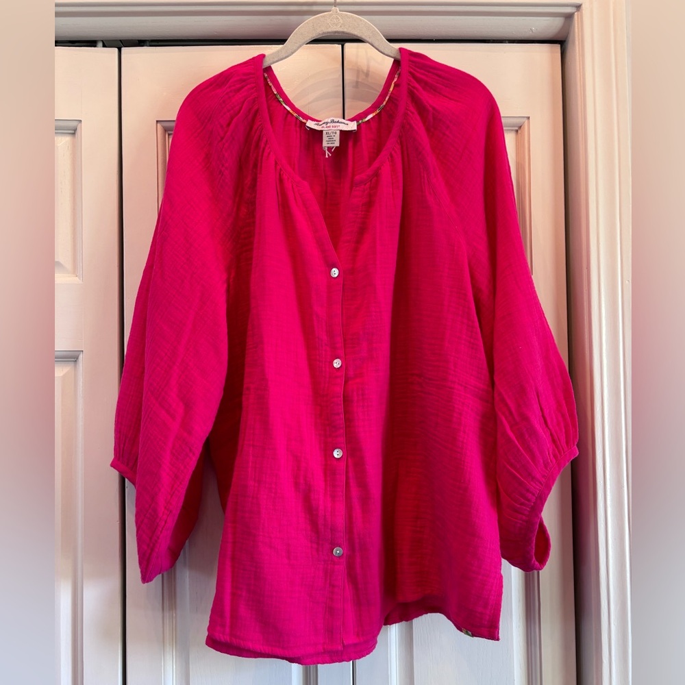 Tommy Bahama Island Days, orchid color, 3/4 sleeve, gauzy drop sleeve, XL